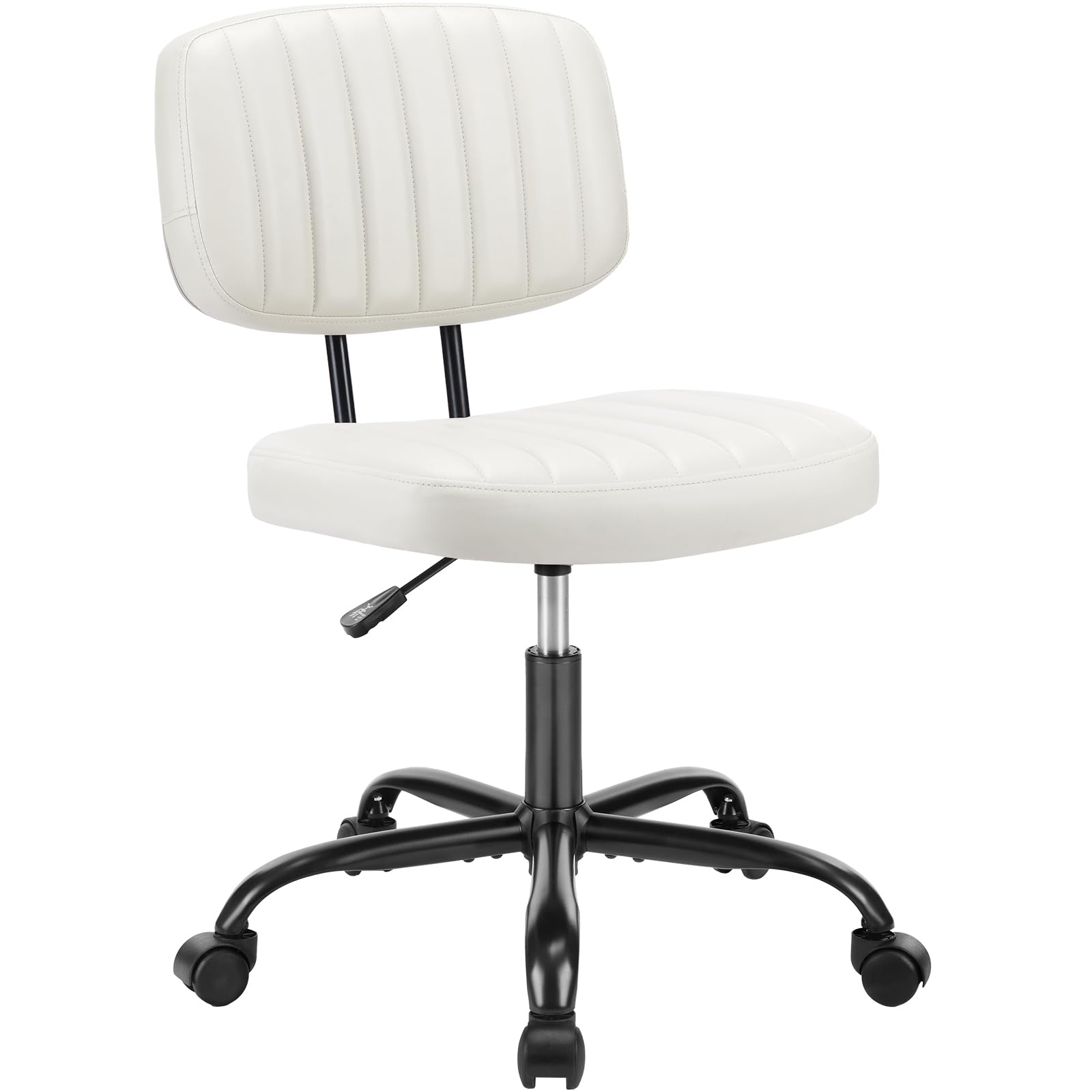 Sweetcrispy Small Office Desk Chair, Armless PU Leather Chair with Comfy Lumbar Support, Height Adjustable Rolling Swivel Task Chair for Adult, Student, Home, Vanity, Beige