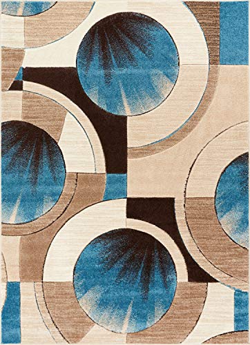 Tapete decorativo bien tejido Ruby diseño geométrico 5x7 azul y gris miniatura 3