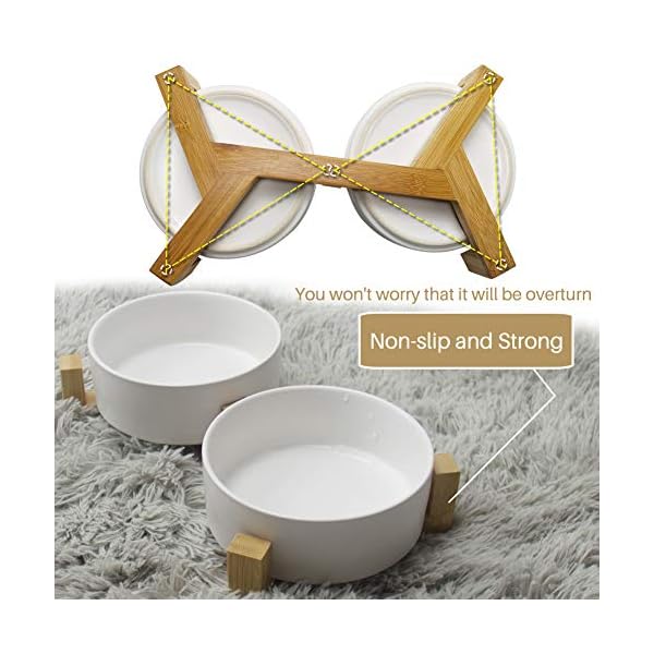 AOOTK Ceramic Cat Dog Bowls, Non-Slip Cat Bowls with Wood Stand, Durable Ceramic Cat Dog Food and Water Bowls, Cat and Dog Food Bowls, Pet Bowl Stand with 2 Ceramic Bowls AOOTK Ceramic Cat Dog Bowls, Non-Slip Cat Bowls with Wood Stand, Durable Ceramic Cat Dog Food and Water Bowls, Cat and Dog Food Bowls, Pet Bowl Stand with 2 Ceramic Bowls