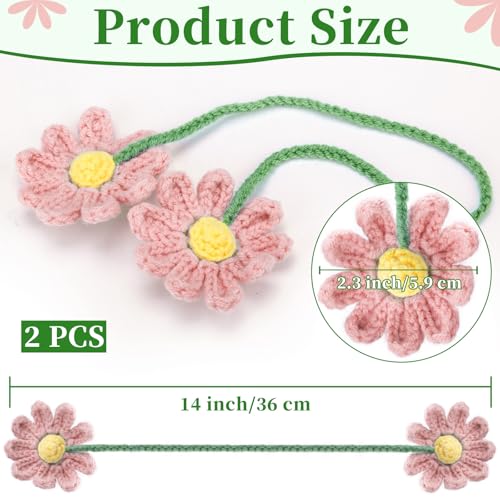 2 PCS Crochet Daisy Car Accessories for Women, Car Rearview Mirror Hanging Accessories, Handmade Cute Cars Accessory for Women Aesthetic, Girly Pink Crochet Flowers Cars Decor (Pink)