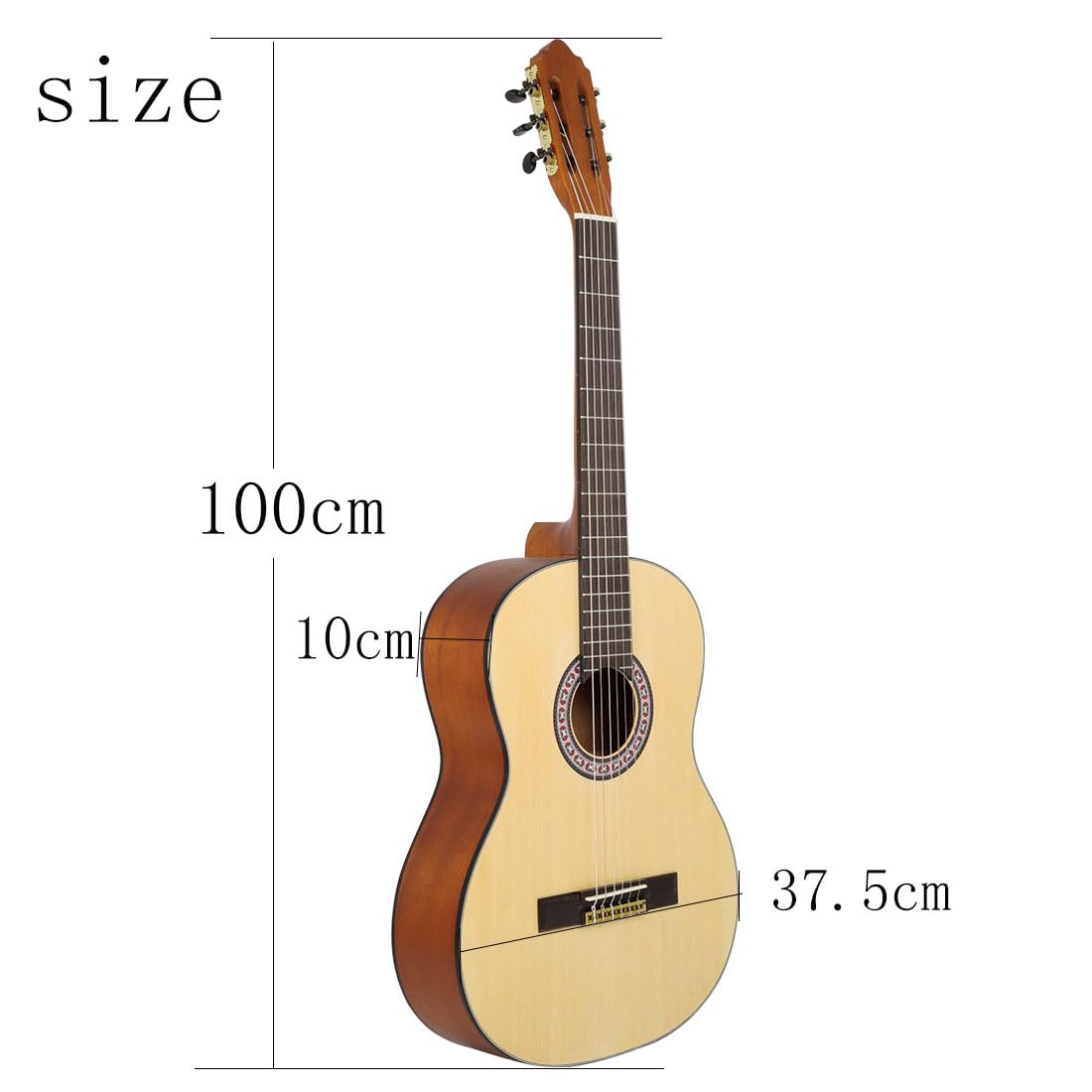 Chitarra classica, Chitarra acustica in abete rosso, Chitarra acustica per principianti, Chitarra classica con angoli arrotondati, Chitarra d'angolo mancante per adulti, Strumento musicale, Chitarra