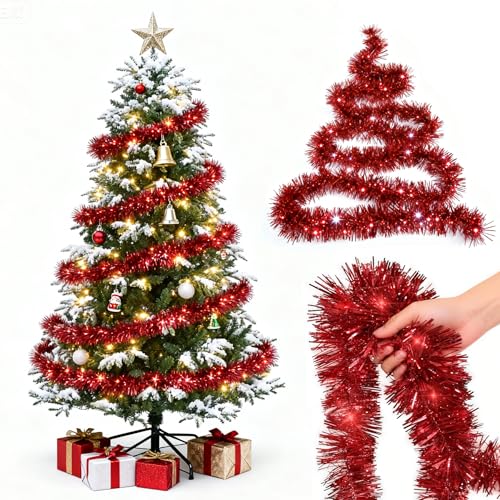 ZoneYan Guirnalda de Oropel de Navidad, 10 Piezas Espumillon Arbol Navidad, Guirnalda Metálica Brillante de 1.8 m, Adecuada para Navideña, Bodas y Decoraciones de Centros Comerciales