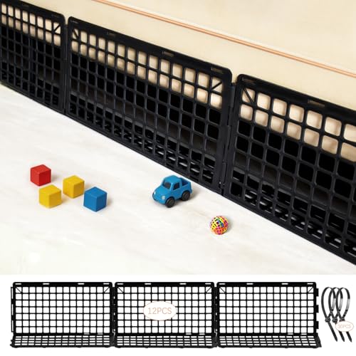 Image of 12 Pcs Under Couch Blocker for Bed Adjustable Furniture Plastic Under Bed Blocker with 30 Ties Black Couch Barriers for Dogs Pets Cats (Style4)