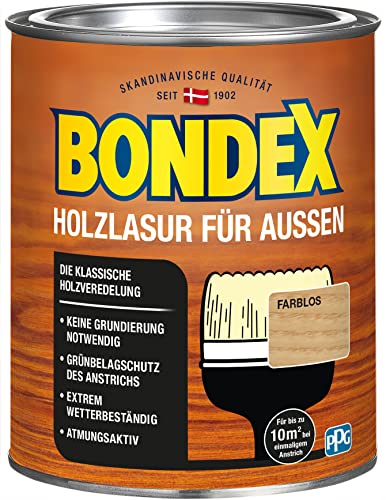 Bondex Holzlasur für Außen Farblos 0 75 L für 10 m | Hoher Wetter- und UV-Schutz | Natürliches Abwittern - kein Abplatzen | seidenmatt | Holzschutzlasur | Holzlasur