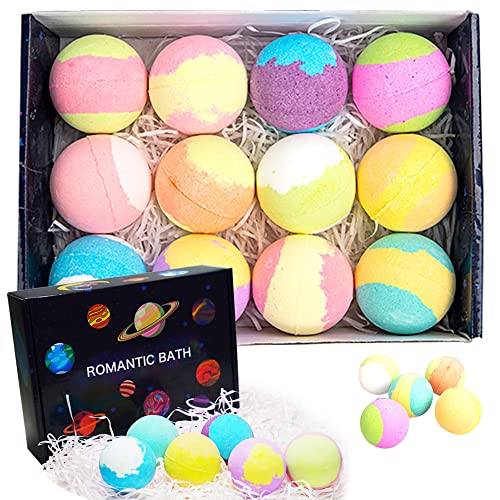 Bath Bombs 12pcs Bubble Bath Gift Set Natural Aromatherapy Bathbomb Fizzy Shower Ball for Bubble Spa Bath Essential Oil Bath Salt Ball for Women Kids Wife Relax Moisture Birthday Valentines Mothers