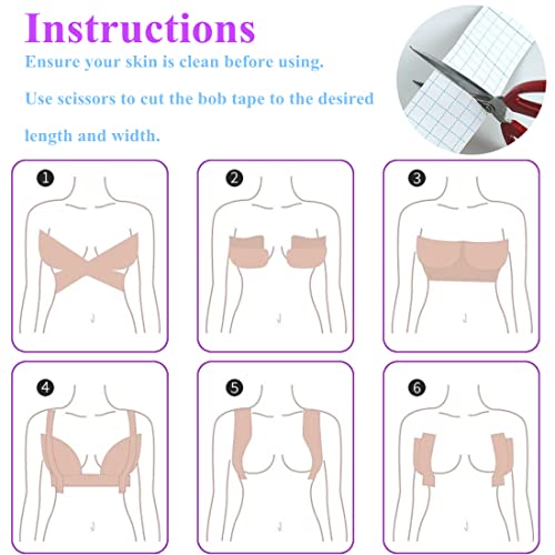 Image of Invisible Bob Tape Breast Lift Tape Self Adhesive Body Tape Bra for Chest | Bust Boobs Lifting Push up Backless Bra Support Tape Lift Support Boobytape Long Straps for Large Breasts Strapless Dresses