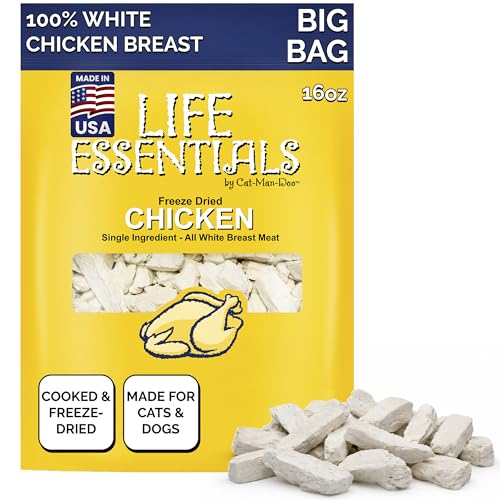 Life Essentials by Cat-Man-Doo | Chicken - 16oz. Bag | Freeze Dried Chicken Cat & Dog Treats | Healthy Single Ingredient Training Treats High Protein