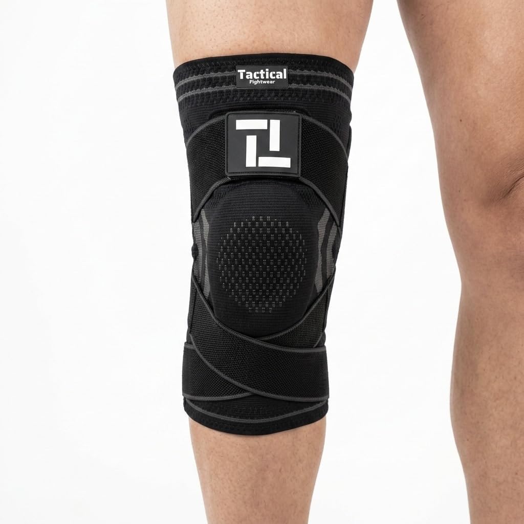 Tactical Fightwear Genouillère - Attelle de Sport pour Jiu Jitsu, MMA & Fitness - Genouillère avec Antidérapante & Double Strap - Unisexe - Taille XL