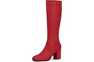 Botas Rojas de Mujer con Tacón Grueso y Cremallera Lateral hasta la Rodilla