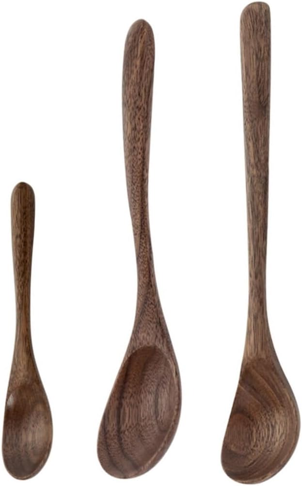 Spoons 3 Pieces of Black Walnut Wooden Spoon Simple Small Soup Spoon Ramen Spoon Long Handle Spoon Coffee Spoon Mixing Spoon