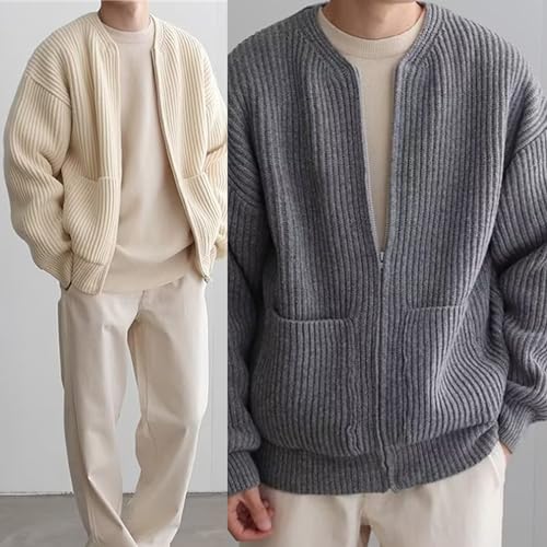 Womens Sweaters,Men's Full Zipper Cardigan Sweater Solid Color Knitted Sweaters Knitted Men Casual Sweater Cardigan 5