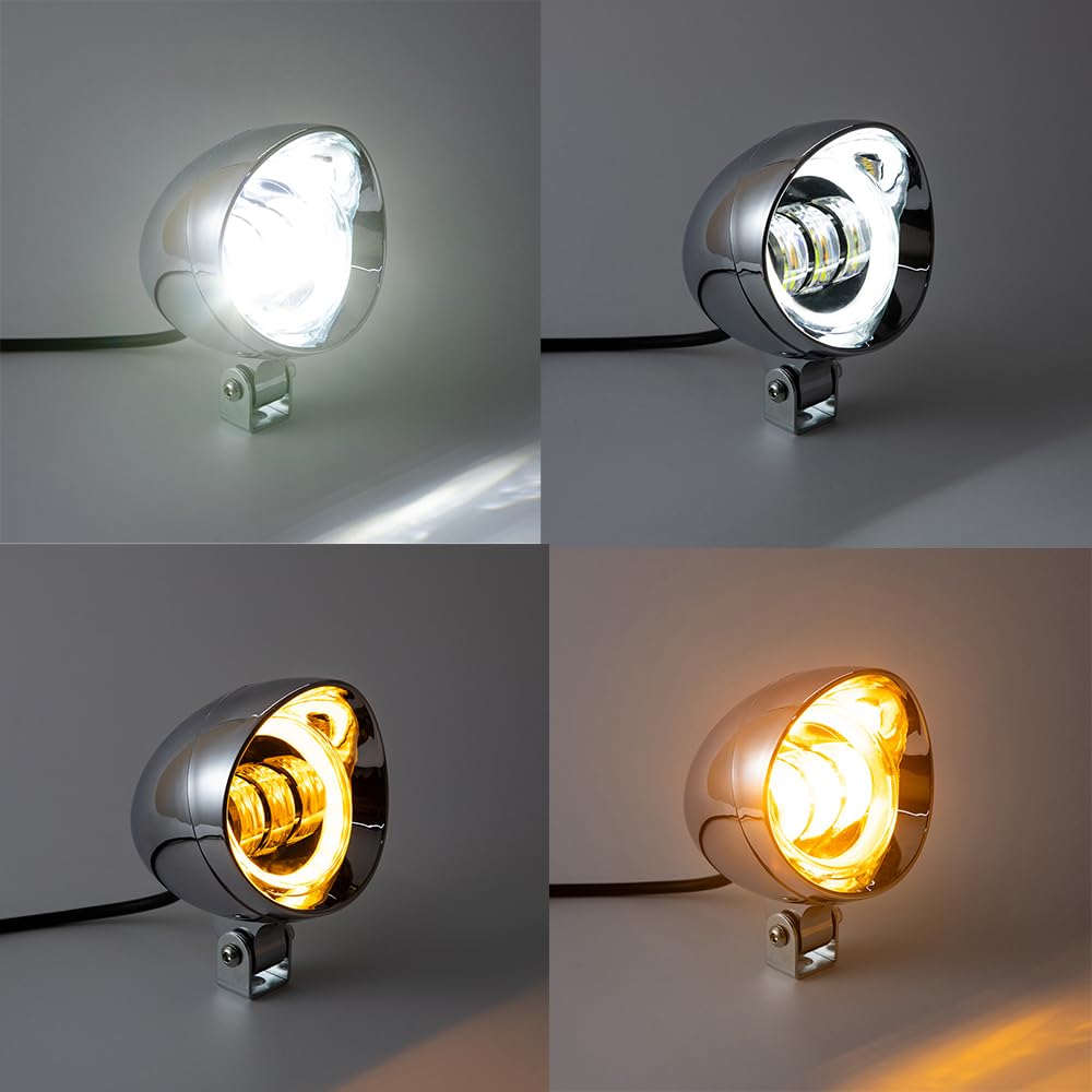 Moto Fendinebbia 3'' LED 12V Bianco Ambra DRL Lampada Ausiliaria Faro per Cruiser Chopper Cafe Racer ATV SUV