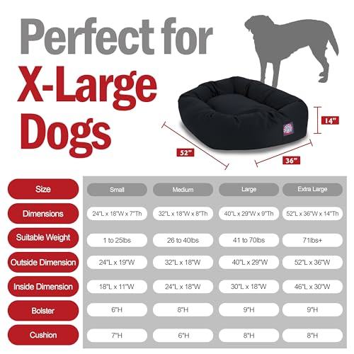 Image of Majestic Pet 52 Inch Bagel Calming Dog Bed Washable - Cozy Soft Round Pet Bed with Spine Support for Dogs to Rest their Head - Fluffy Donut Puppy Bed 52x35x11 (Inch) - X-Large - Black