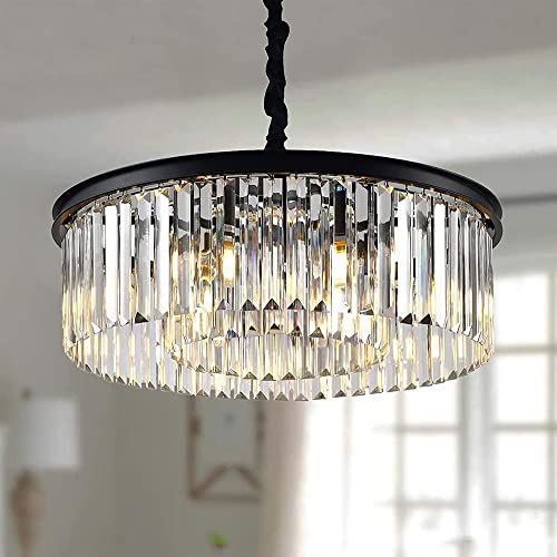 Plafonnier en cristal noir de 22 pouces semi-encastré avec 5 lumières pour salon