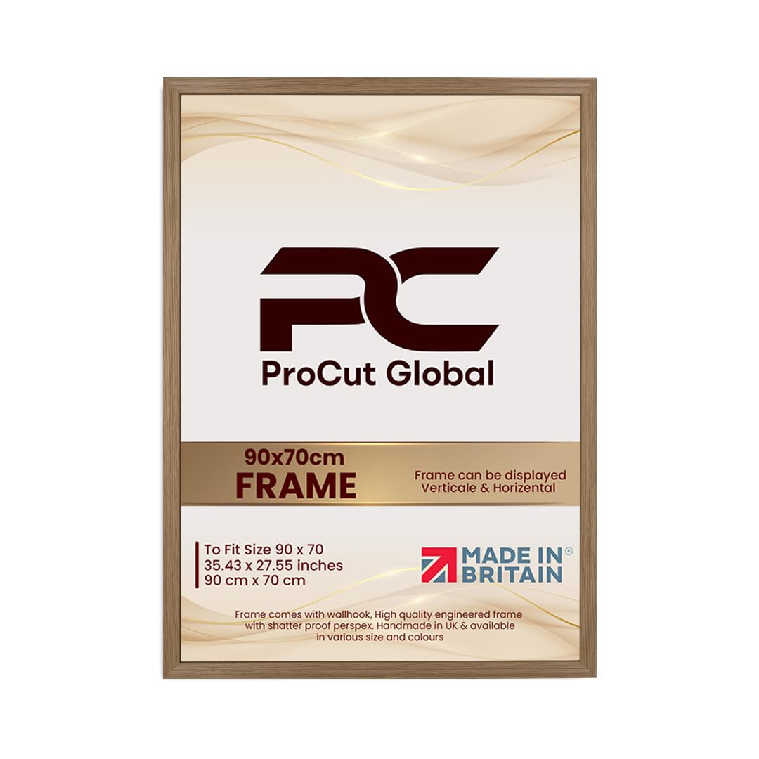 Procut Global 90x70CM Oak Picture Frames - Classic Wooden Photo Frame with Shatterproof Perspex for Wall or Tabletop - Perfect for Posters, Certificates & Prints - Sizes & Colors Available