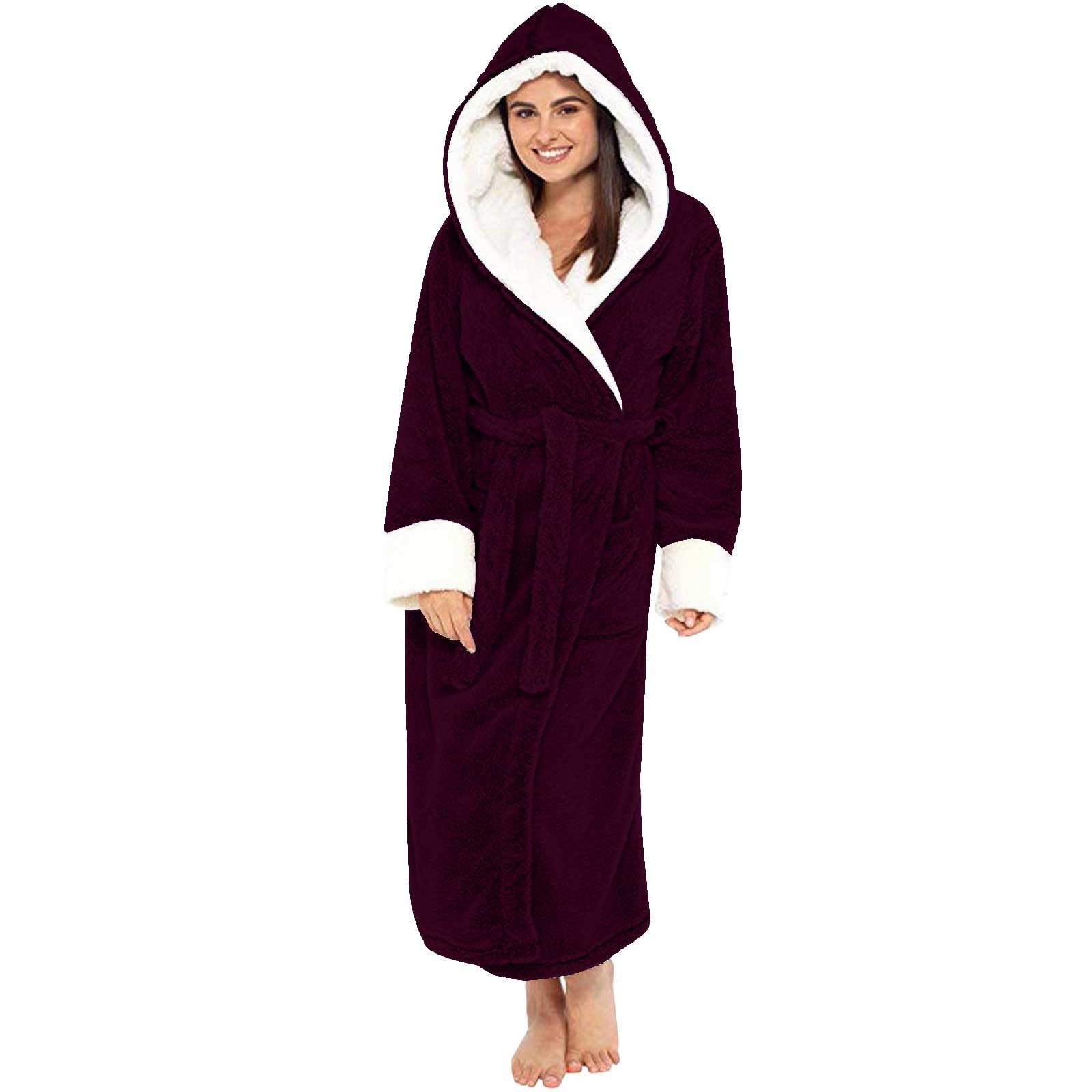 Generisch Bademantel Damen Frottee Flauschig Weich Kapuze Knielang Kurz Hausmantel Morgenmantel Fleece Saunabademantel Schlafanzug Pyjama,Bademantel Damen Kapuze