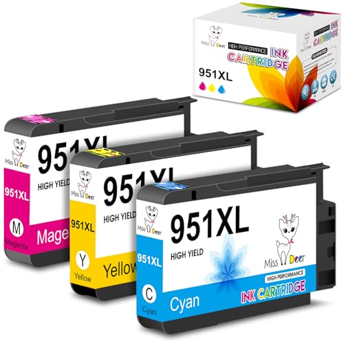 Image of Miss Deer 3 Pack 951XL Color Ink Cartridges, Compatible for Hp 950 951 Ink Cartridges Combo Pack, Work for Officejet Pro 8610 8600 8620 8625 8100 Printers (Cyan,Magenta,Yellow)
