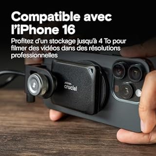 Crucial X10 Pro 1To Disque SSD Externe Portable, Jusqu’à 2100Mo/s en Lecture et 2000Mo/s en écrituree, USB-C 3.2, PC et Mac, Résistance à l’Eau et à la Poussière IP55 - CT1000X10PROSSD902