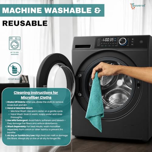 Image of Microfiber Cleaning Cloth Roll - 20Pcs | 4000 Times Washable | 25x25 cm Tear-Away Reusable Kitchen Towel, Car, Glass, Home Cleaning | Ultra Absorbent Lint-Free (Blue)