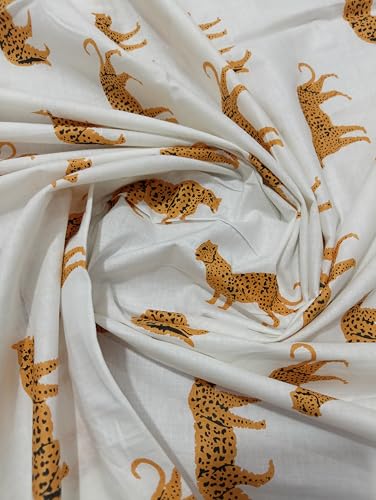 Image of Doraya Pure Cotton Dress Making Fabric Sanganeri Print Jaipuri Hand Block Printed Unstitched Dress Material for Women Blouse /Plazzo,Kurti /Lehenga Piece Womens 43 inch Inches Width (White 1, 2.5 Meter)