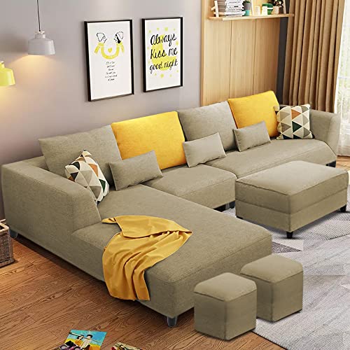 Image of Galib LHS 8 Seater L Shape Sofa Set for Living Room (Cream Fabric)