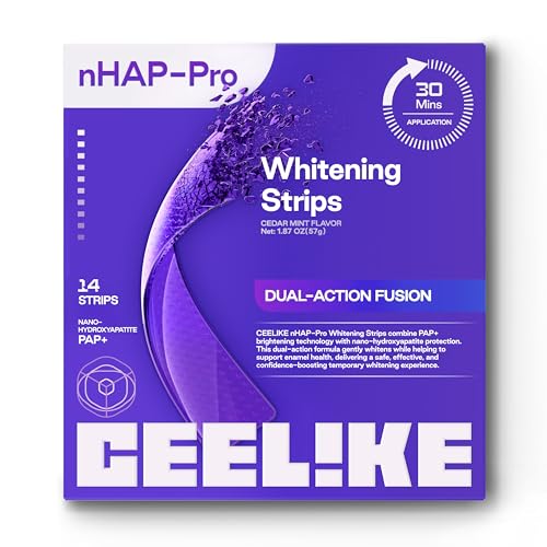 CEELIKE Teeth Whitening Strips (7 Treatments/14 Strips) - Peroxide-Free Whitening Kit with Hydroxyapatite Enamel Safe + Cheek Retractor Easy 3-Step at-Home Teeth Whitening for Deep Stain Removal