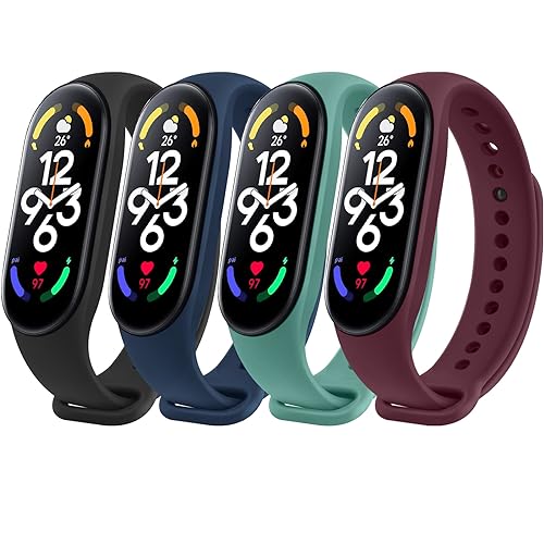 Tobfit 4 Piezas Correa Compatible con Xiaomi Mi Band 7 para Mujer Hombre, Pulsera de Silicona Clásica, Correas de Tamaño Ajustable, Pulseras de Repuesto Sport Comfort para Xiaomi Mi Smart Band 7