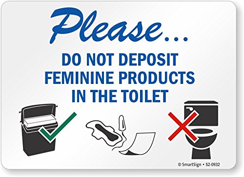 Signalétique plastique ne pas jeter de produits féminins pour protéger la plomberie