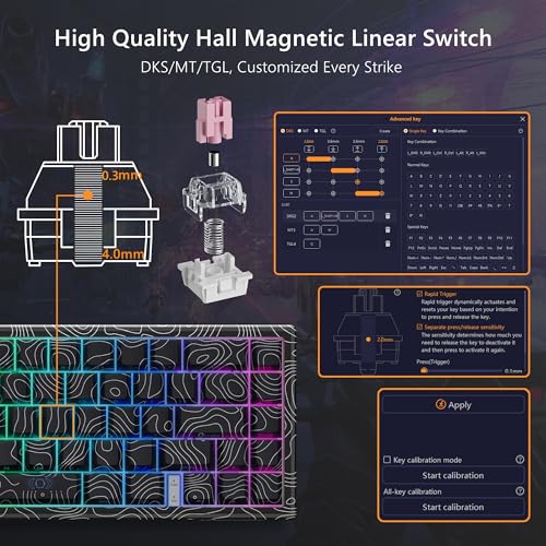 Image of Womier M68 HE Rapid Trigger Magnetic Switch 60% Gaming Keyboard, Hall Effect Wired RGB Custom Keyboard, Hyper-Fast Adjustable Actuation Compact Keyboard, PBT Topographic Keycap for Mac /Win-White-Black