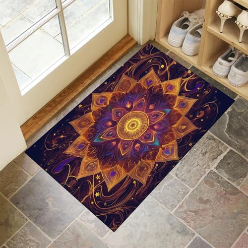 MLSOWM Felpudo Exterior e Interior, 50x80cm Alfombra Entrada Hermoso Mandala Antideslizante Lavable, Alfombrilla Caleidoscopio Psicodélico Absorbentes para Puerta de Casa, Pasillo, Cocina, Púrpura
