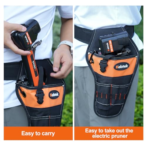 Image of Heavy Duty Construction Tool Belt for Electric Pruning Shear with Battery Pocket Tool Pouch Hanging Pouch - Adjusts from 33 Inches to 42 Inches (Black)