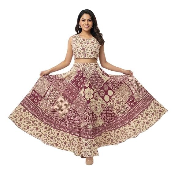 Khushi Exports Jaipuri Women's Cotton Printed Elastic Long Skirts-picture-56