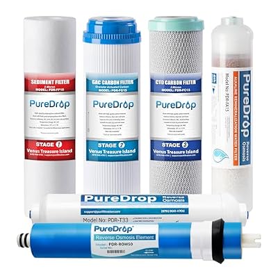 PureDrop PDR-F6K Replacement Reverse Osmosis Water Filter Set for 6-Stage Under-Sink Water Filtration Systems with Alkaline Mineral Filter