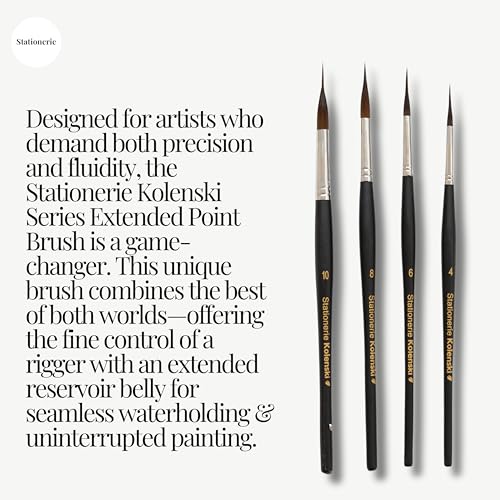 Image of Stationerie Professional Needle Detail Mop Paint Brushes Set, 4 Sizes with Storage Case, Matt Black, Best for Calligraphy,brushpen,Writing Brush,Signature Brush