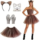 Ensemble de costumes de léopard : joli kit de costume de léopard 4 pièces. L'ensemble se compose d'un bandeau oreilles de léopard, d'une jupe tutu léopard, d'un tatouage facial et d'une paire de gants léopard. Taille unique pour la plupart des femmes, le design de mode vous rend charmante et élégante, belle et attrayante. Avec leur forme élégante et leur belle brillance, ils apporteront la touche finale à une tenue tendance