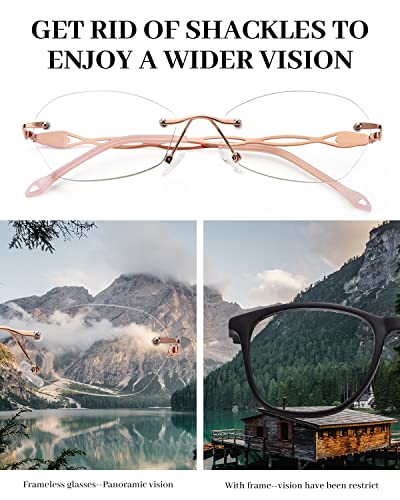 LUFF Rimless Reading Glasses for women men Blue light blocking lightweight metal classic computer readers Anti Eyestrain - Image 3