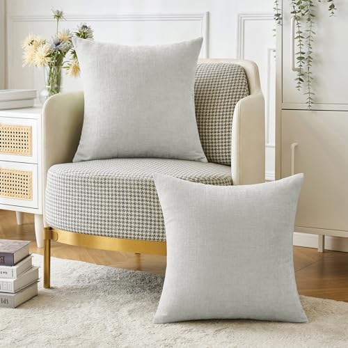 Image of MIULEE Pack of 2 Light Gray Throw Pillow Covers 16x16 Inch Soft Chenille Pillow Covers for Sofa Living Room Couch Solid Dyed Cases