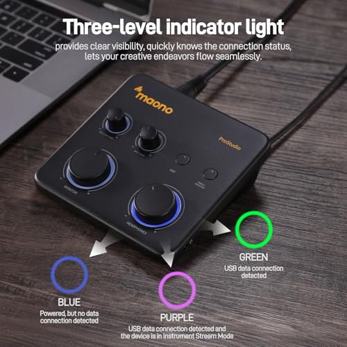 Image of MAONO USB Audio Interface for PC & XLR Dynamic Microphone: Interface with XLR Input 24-bit /192kHz Routing Software Loopback for Recording Music, Guitar, Podcast, Streaming