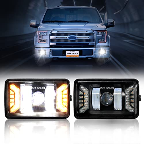 Auxbeam 2023 Upgrade LED Fog Lights with DRL + Turn Signal Light for Ford F150 2015-2020 4 Inch DOT Approved Bumper Driving Fog Lamps 1 Pair Black Black w/ DRL & Turn Signal