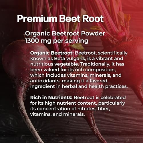 Image of Beet Root Capsules - Premium Organic Beetroot Powder - Nitric Oxide Supplement - Heart Health, Circulation and Stamina Support - Non-GMO - 60 Vegan Capsules
