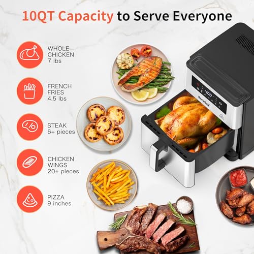 Image of Air Fryer, 10 Quart Large Air Fryer with 6 Cooking Functions, 1700W | 10 Quart Capacity, 1700W Power, 6 Cooking Functions, 400F Temp Controls in 5 Increments, Nonstick Dishwasher-Safe Parts