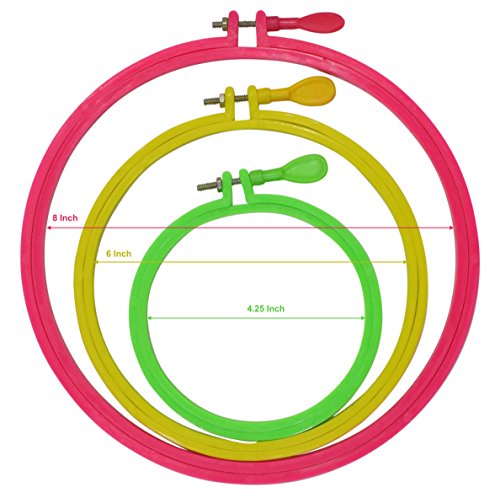 Image of Asian Hobby Crafts 3 Pieces Plastic Embroidery Hoop Ring Frame: Size - 4 inch, 6 inch and 8 inch Inch, Adjustable Cross Stitch Embroidery Circle Hoop, 3 Plastic Embroidery Frame, Embroidery Art Hoop