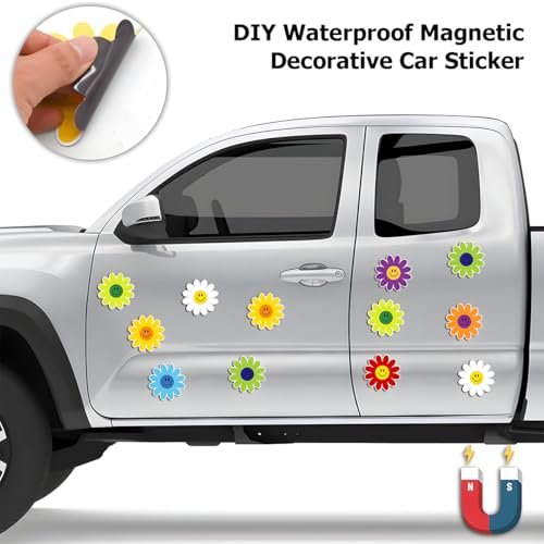 Image of Zpana Car Flower Magnet Decals, 24PCS Magnetic Funny Stickers for Vehicle Bumper Mirror Window, Cute Automotive Exterior Retro Decoration Accessories, Universal for SUV, Truck, RV(Style B)