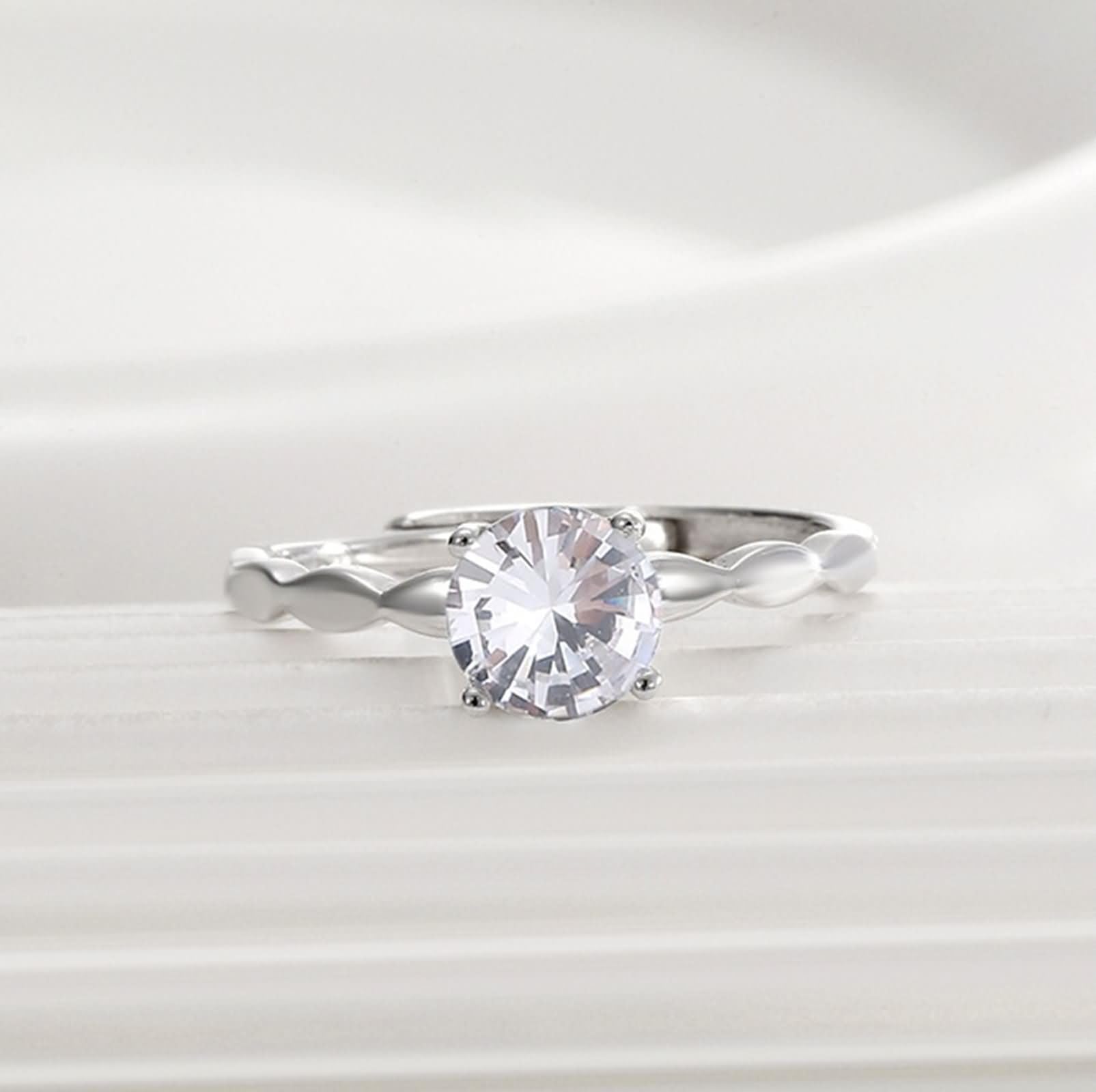 Anello Donna di Fidanzamento Oro Bianco 375/585/750,Solitario Rotondo con Moissanite Anello Donna Matrimonio Argento