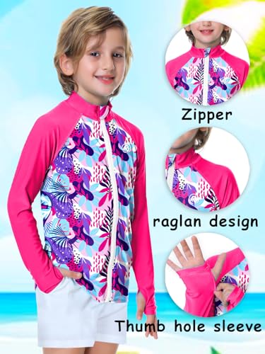 Image of AOBUTE Unisex Kids Zipper Rash Guard Boys UPF 50+ UV Protection Sun Shirt with Thumb Hole 3-12 Years