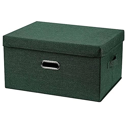 QSCTYG Storage Boxes Washable Cotton Linen Fabric Folding Storage Box Foldable Bins Toys Organizer With Lid Storage Basket Laundry Basket 188 (Color : Green, Size : 38X25X25cm)