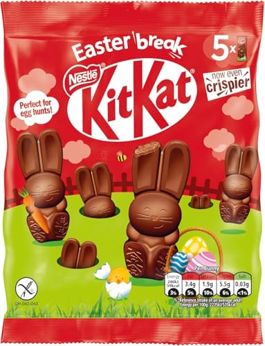 Image of KitKat Easter Bunny Milk Chocolate Bag 55g By Cougar | 5x Chocolate Bunny Shapes with Crispy Wafer Filling | Perfect for Egg Hunts, Easter Gifting, Kids Treats & Party Sharing | Fun Festive Chocolate Packe - (Imported-UK)
