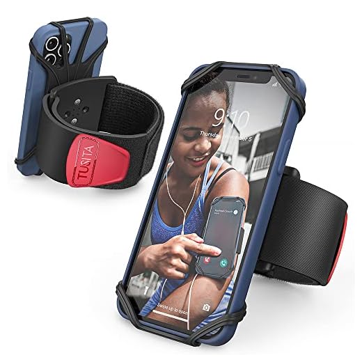 TUSITA Löparmband Kompatibel med Garmin Bike GPS -dator, 4.7"-6.9" Universellt Avtagbar Telefon Fästehållare + Sportarmband för iPhone 13 12 11 Pro Max, Samsung S21 Galaxy Note20