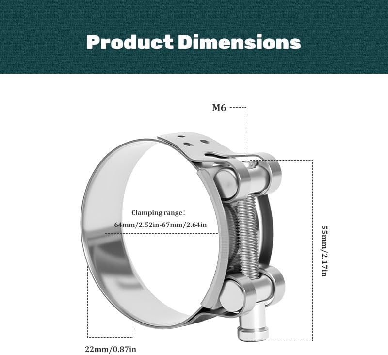 2 Pack T-Bolt Clamp, Heavy Duty 304 Stainless Steel Adjustable Clamp for Automotive Exhaust Pipe and Water Pipe Connections