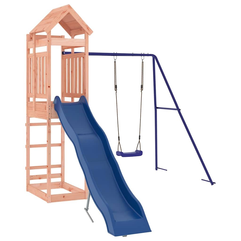Spielturm Massivholz Douglasie mit Schaukel, Wellenrutsche und Sandkasten, Klettergerüst mit 118 cm Plattform und A-förmigem Gestell für Stabilität, Garten-Spielgerät aus robustem